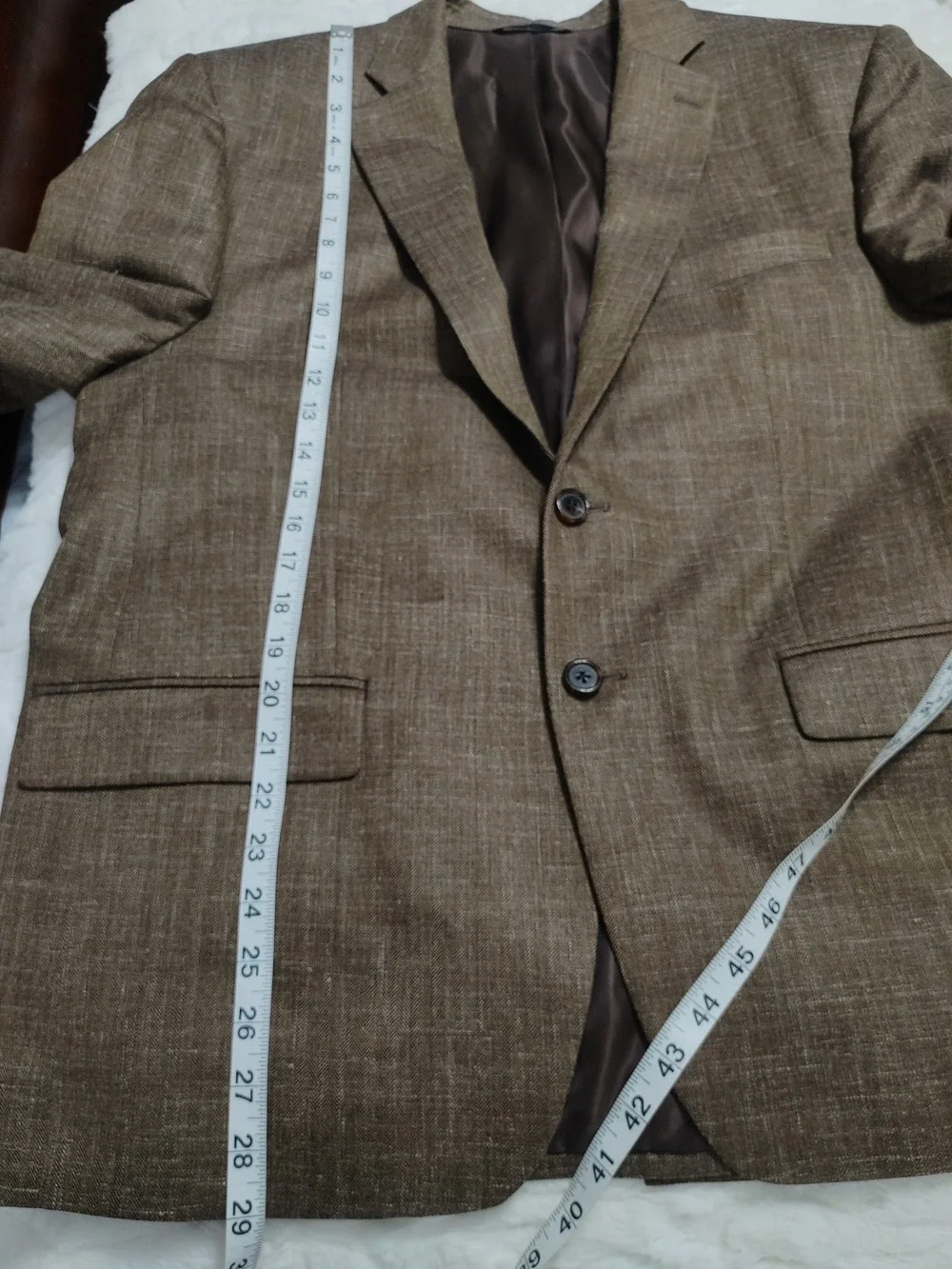 Raph Lauren Brown Textured Two-Button Wool Silk Linen Herringbone Blazer 42S